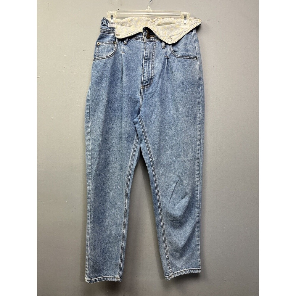BDG Jeans Women 27 Blue Mom High Rise Fold Over Floral Waist Pleated Tapered Leg